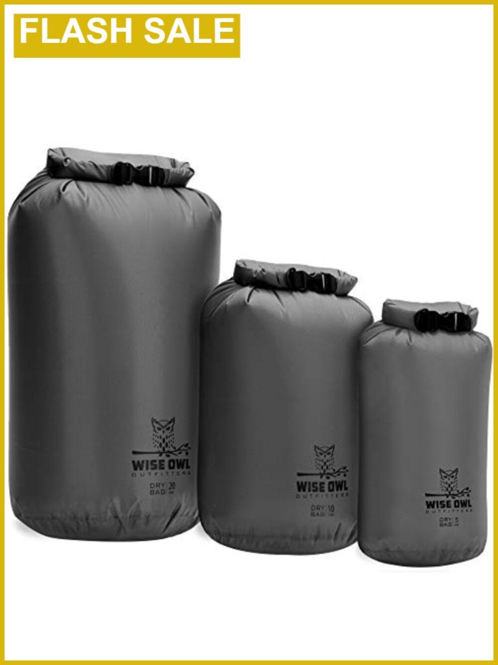 3-Pack Waterproof Dry Bags 5L 10L 20L Ripstop Nylon Kayaking Travel